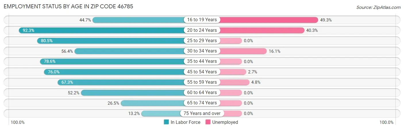 Employment Status by Age in Zip Code 46785