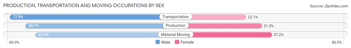 Production, Transportation and Moving Occupations by Sex in Zip Code 46795