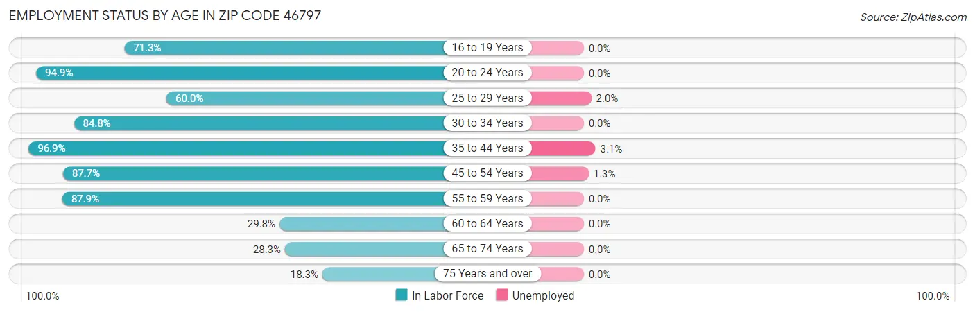 Employment Status by Age in Zip Code 46797