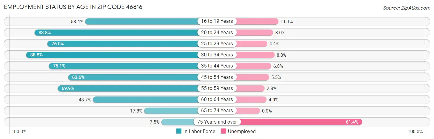 Employment Status by Age in Zip Code 46816