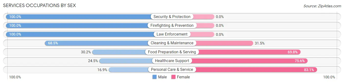 Services Occupations by Sex in Zip Code 46818