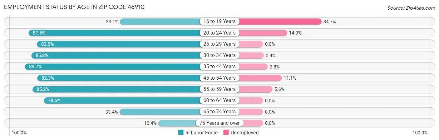 Employment Status by Age in Zip Code 46910