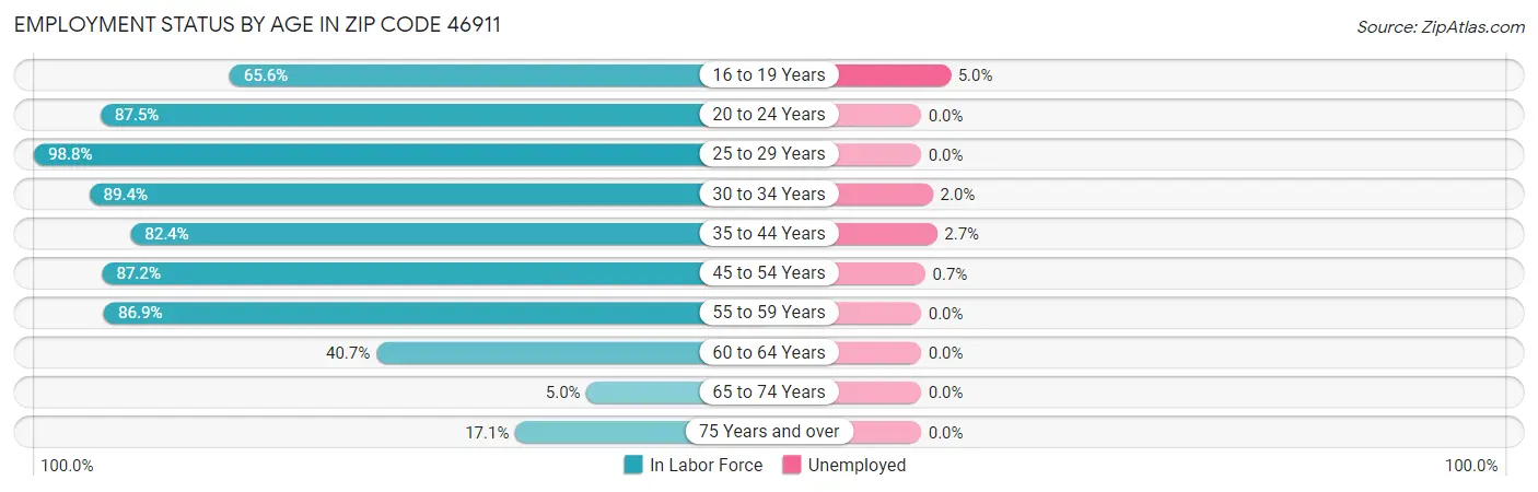 Employment Status by Age in Zip Code 46911