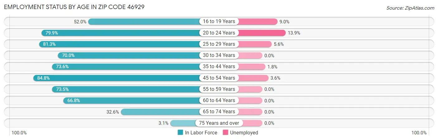 Employment Status by Age in Zip Code 46929