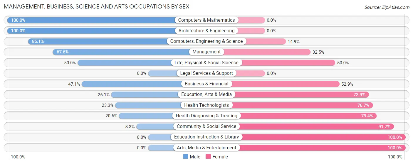 Management, Business, Science and Arts Occupations by Sex in Zip Code 46929