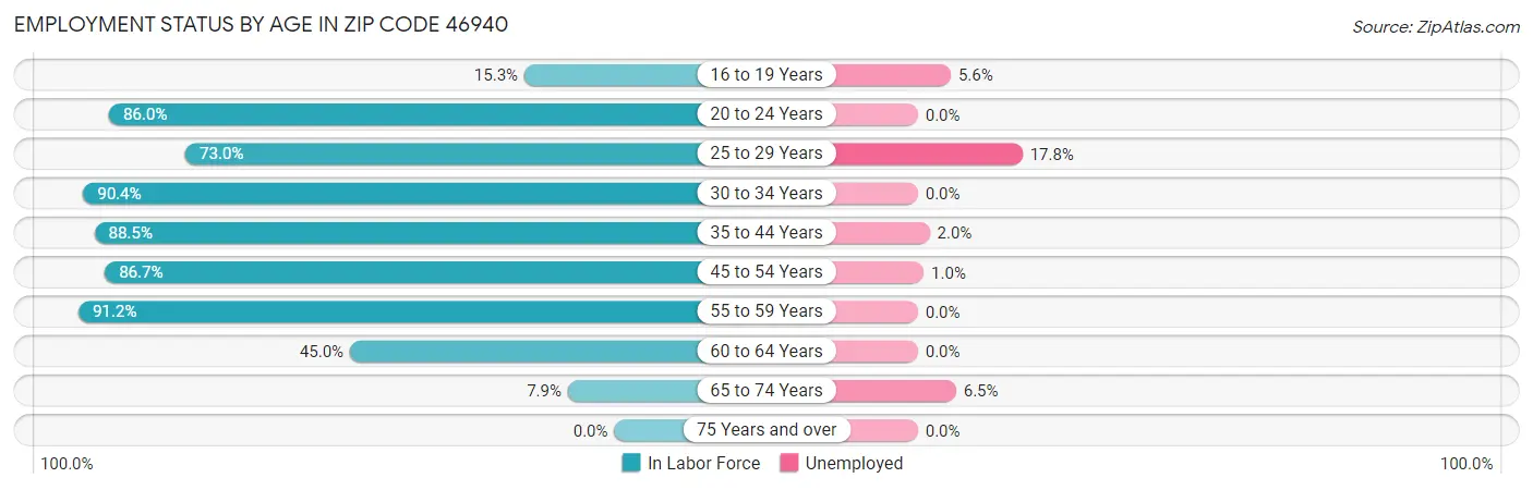 Employment Status by Age in Zip Code 46940