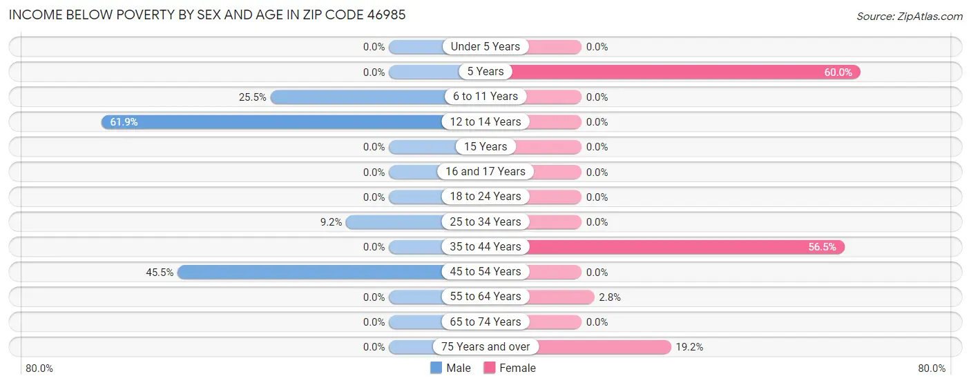 Income Below Poverty by Sex and Age in Zip Code 46985