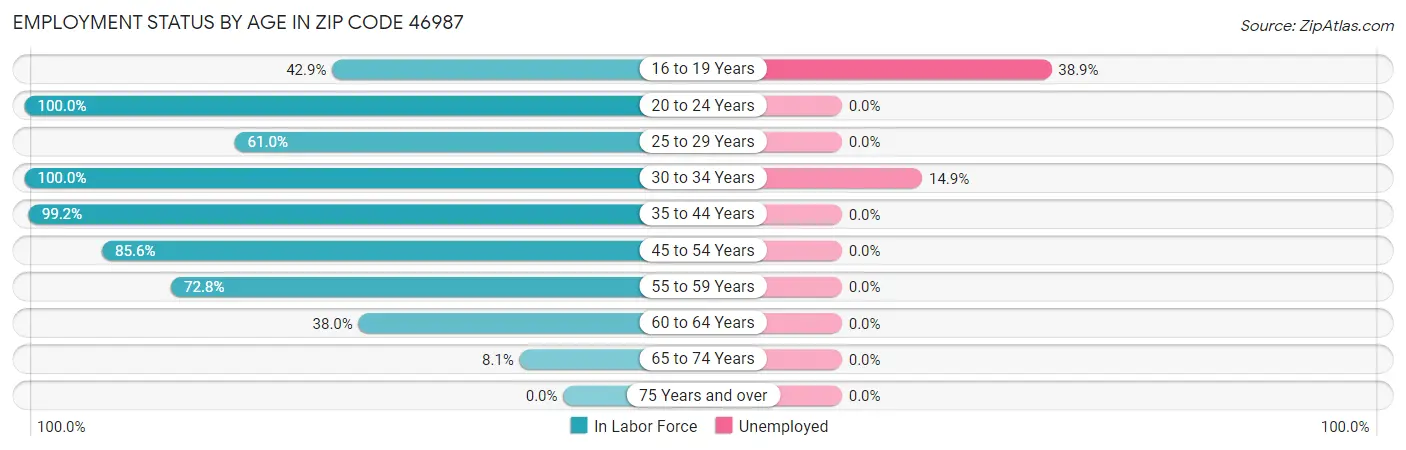 Employment Status by Age in Zip Code 46987