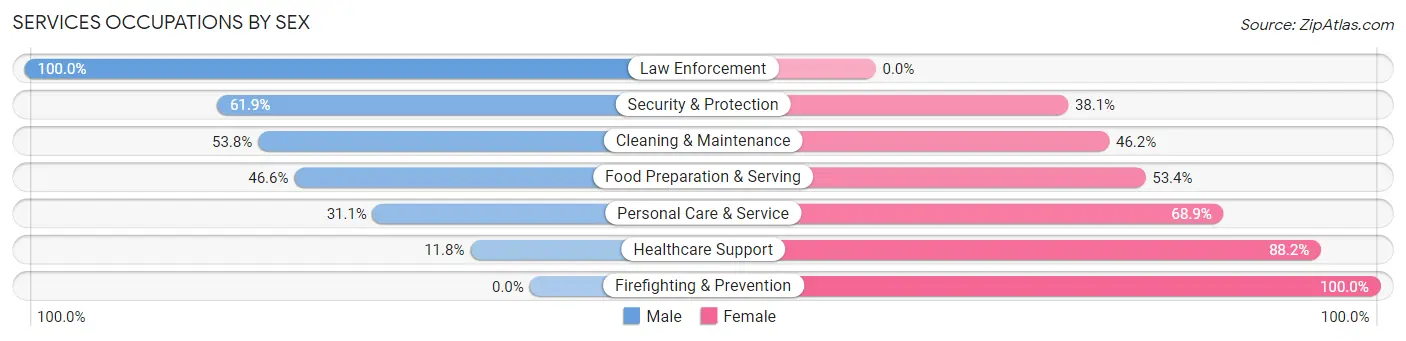 Services Occupations by Sex in Zip Code 46989