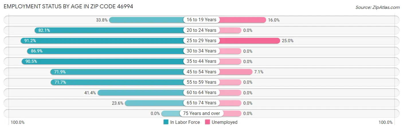Employment Status by Age in Zip Code 46994