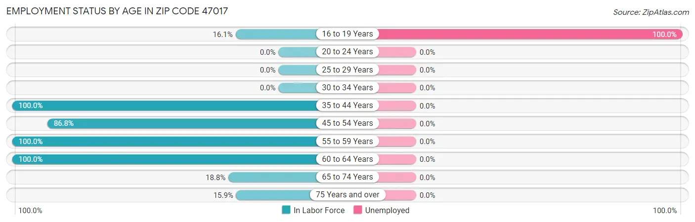 Employment Status by Age in Zip Code 47017