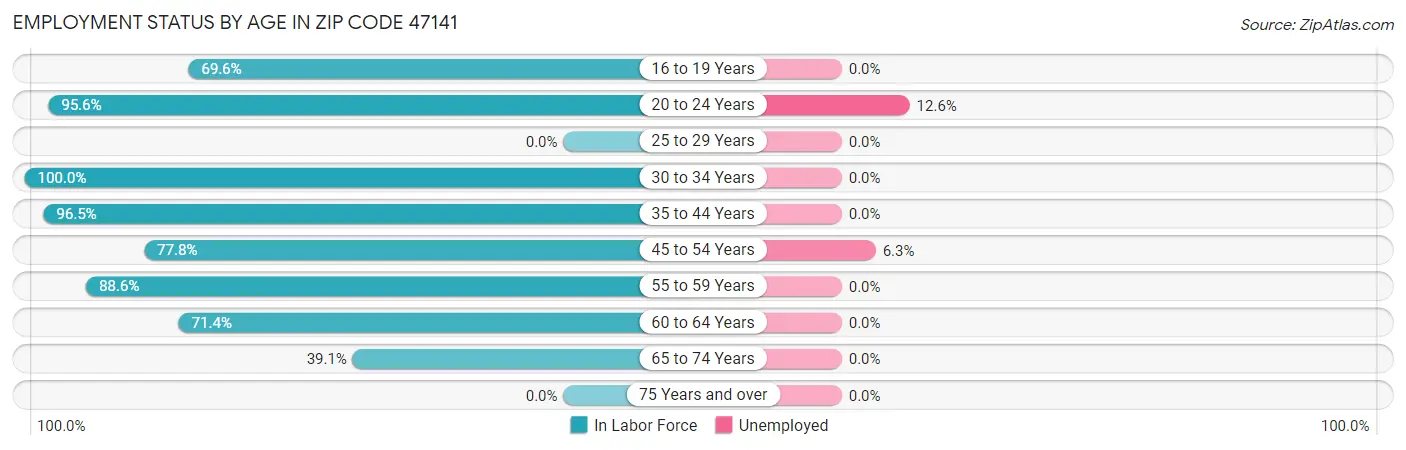 Employment Status by Age in Zip Code 47141