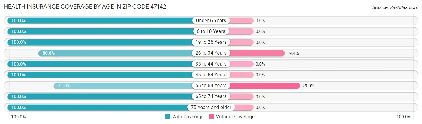 Health Insurance Coverage by Age in Zip Code 47142