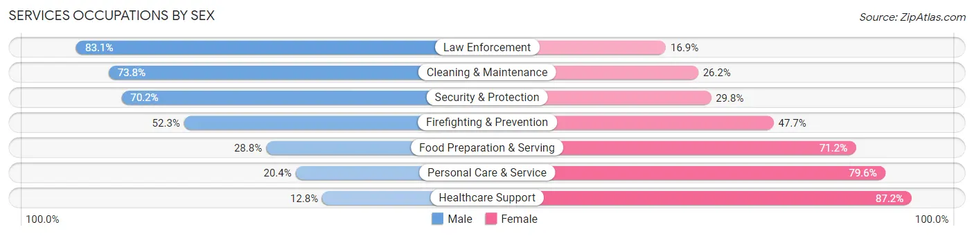 Services Occupations by Sex in Zip Code 47303
