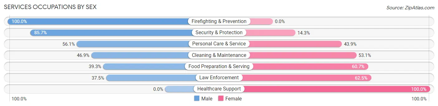 Services Occupations by Sex in Zip Code 47384