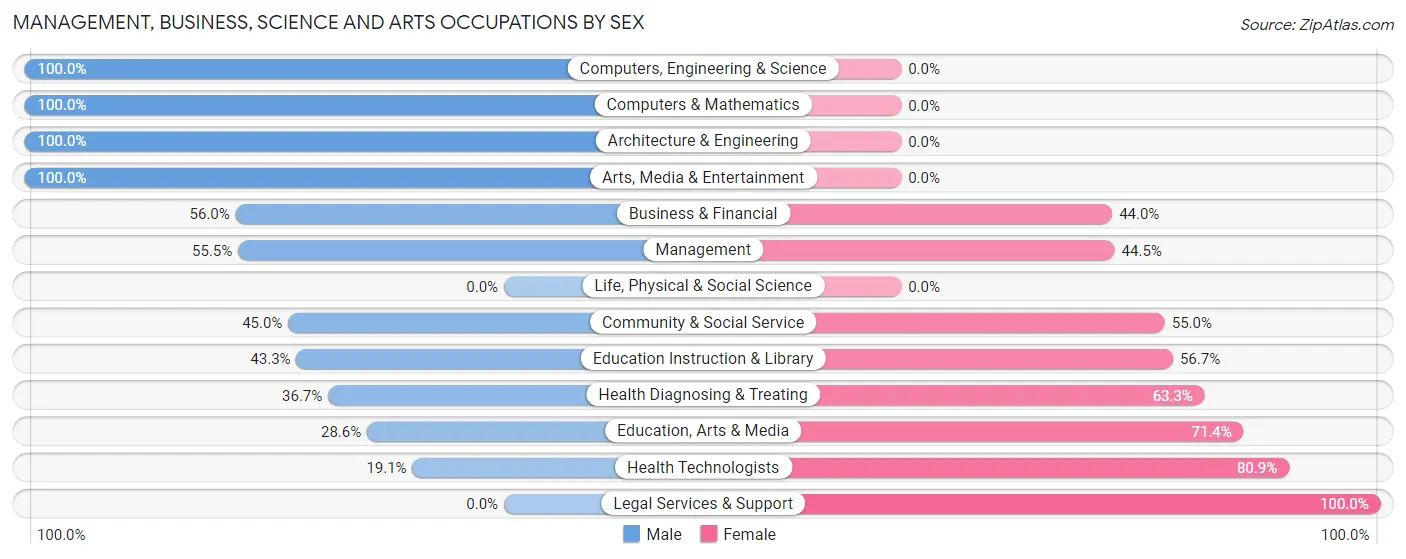 Management, Business, Science and Arts Occupations by Sex in Zip Code 47396