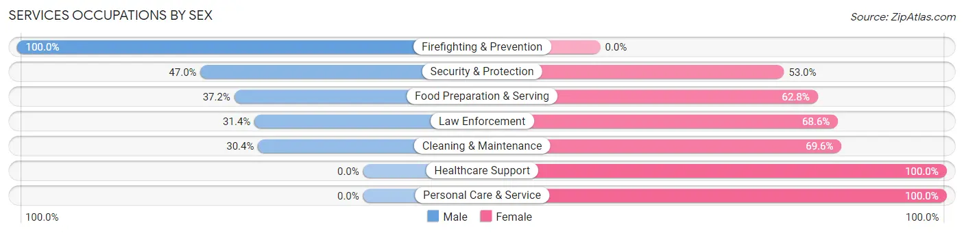 Services Occupations by Sex in Zip Code 47542
