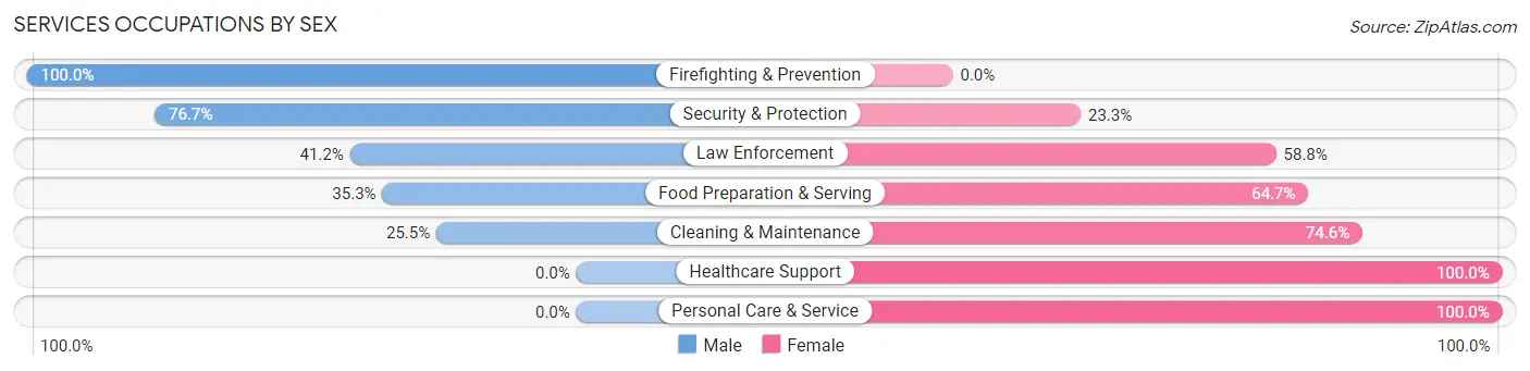 Services Occupations by Sex in Zip Code 47850