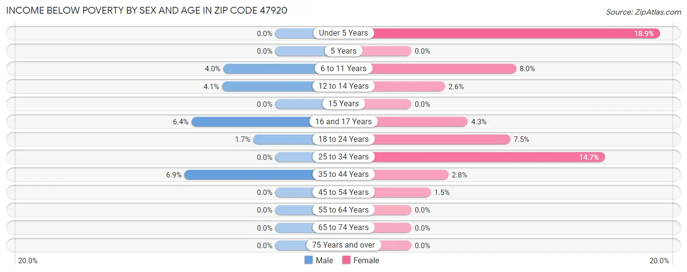 Income Below Poverty by Sex and Age in Zip Code 47920