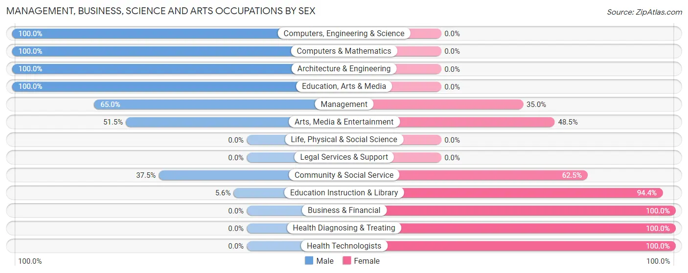 Management, Business, Science and Arts Occupations by Sex in Zip Code 47946