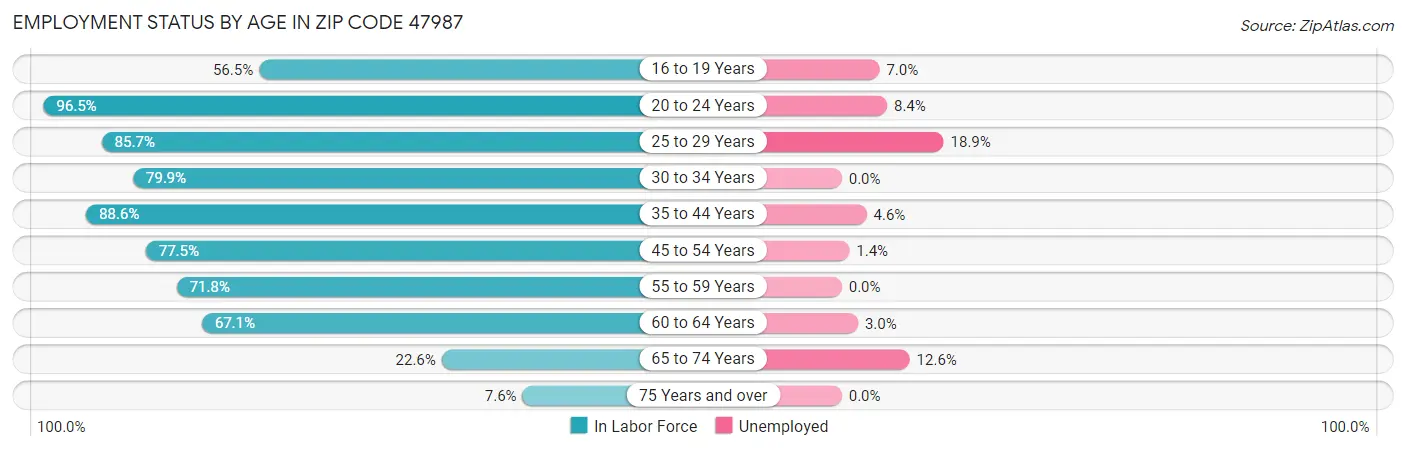 Employment Status by Age in Zip Code 47987