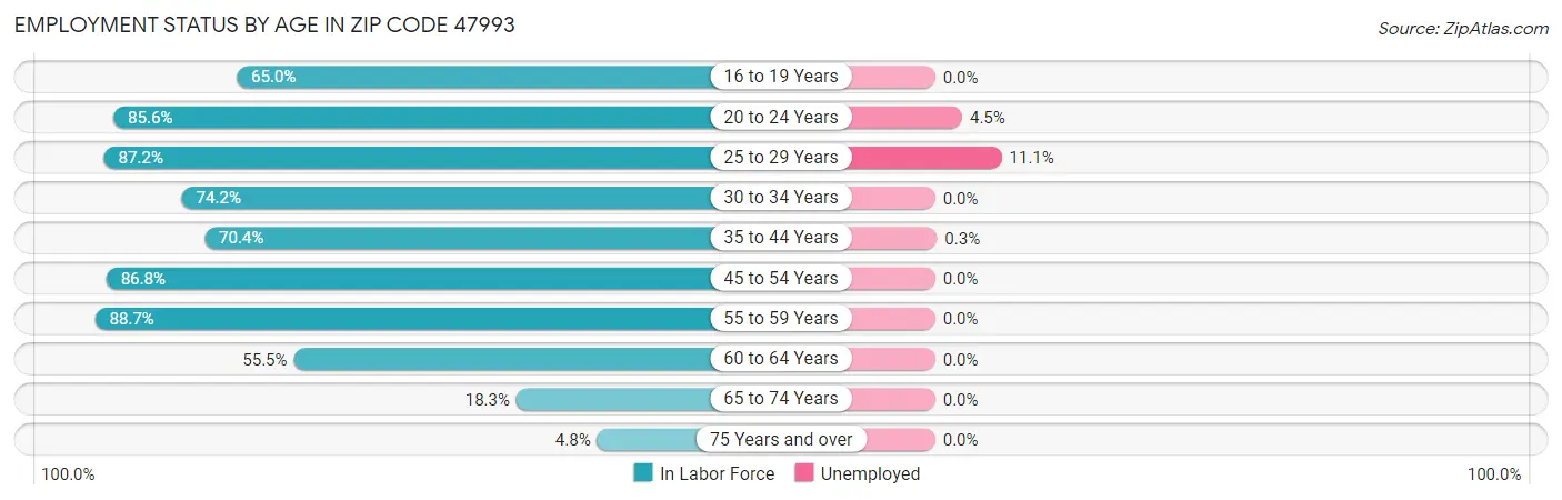 Employment Status by Age in Zip Code 47993