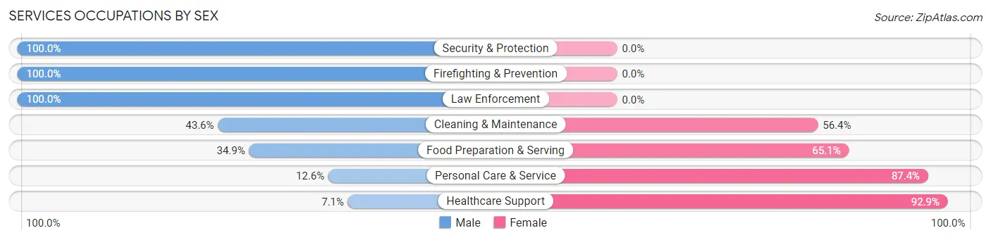 Services Occupations by Sex in Zip Code 48001