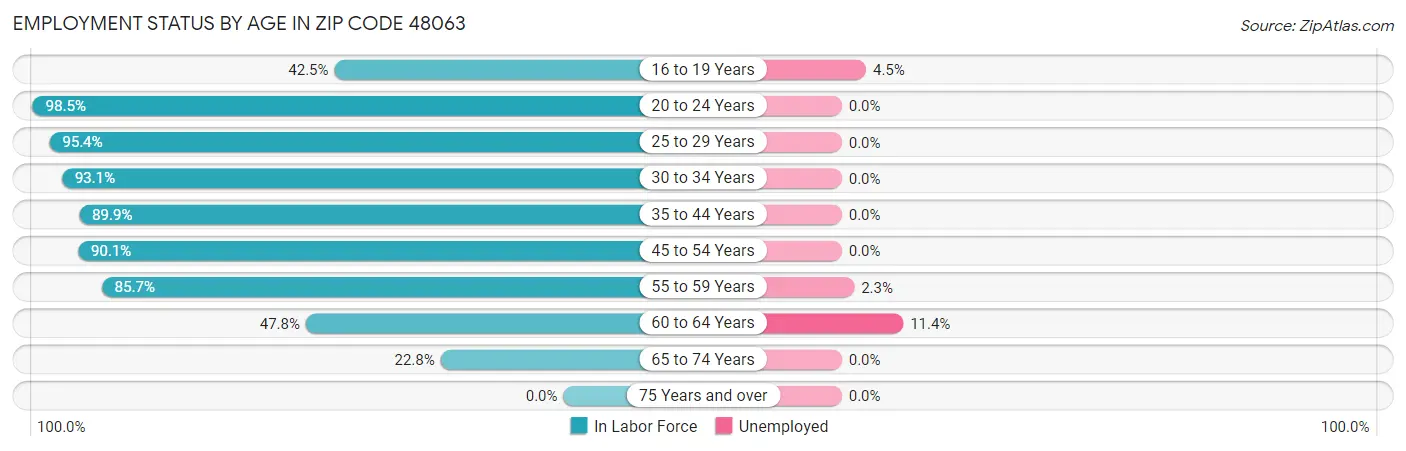 Employment Status by Age in Zip Code 48063
