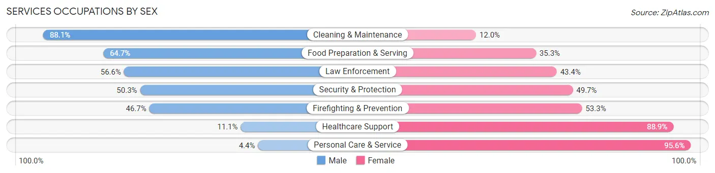 Services Occupations by Sex in Zip Code 48076