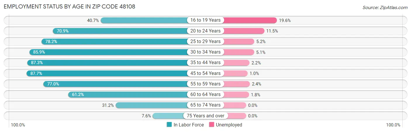 Employment Status by Age in Zip Code 48108