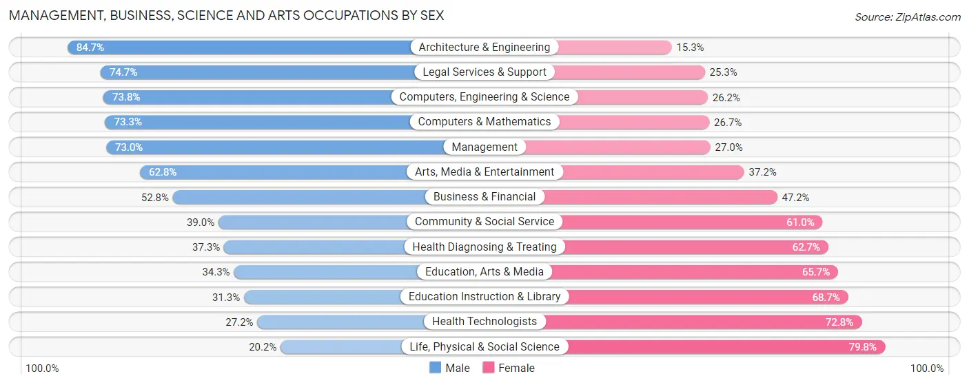 Management, Business, Science and Arts Occupations by Sex in Zip Code 48126