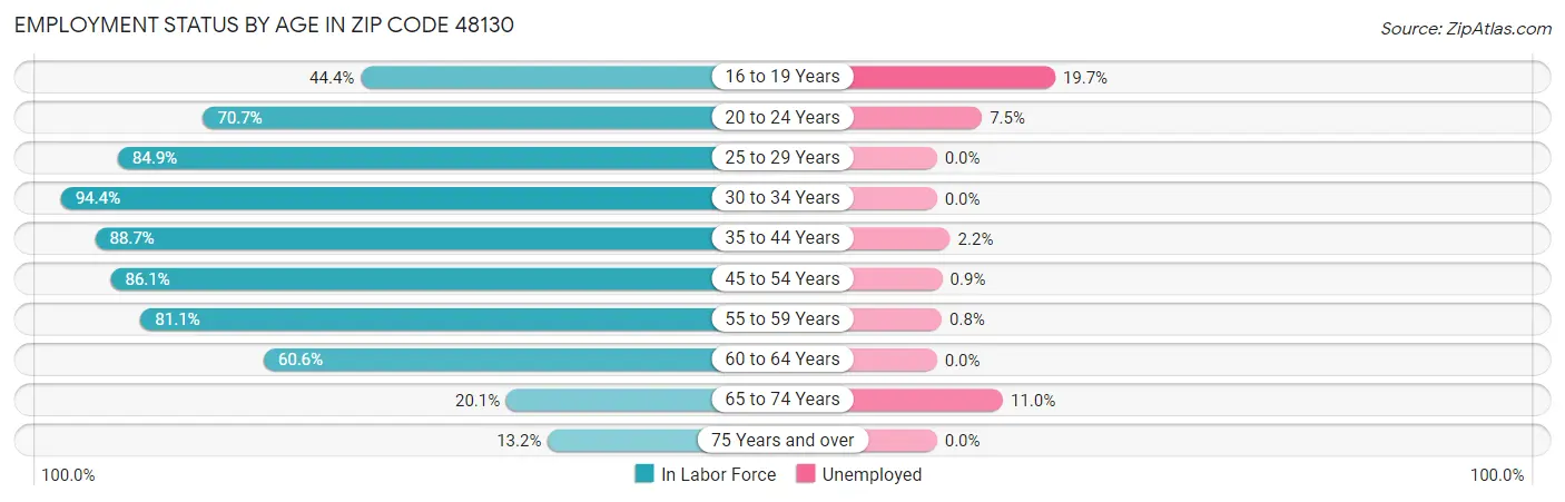 Employment Status by Age in Zip Code 48130