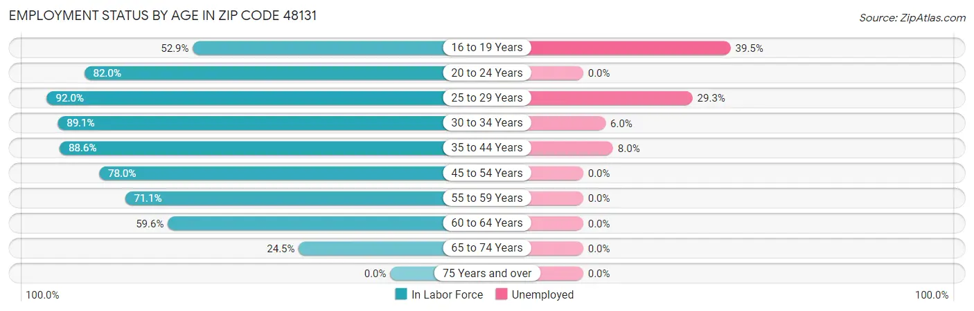 Employment Status by Age in Zip Code 48131