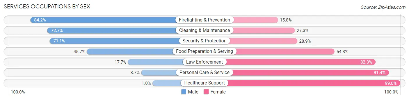 Services Occupations by Sex in Zip Code 48135