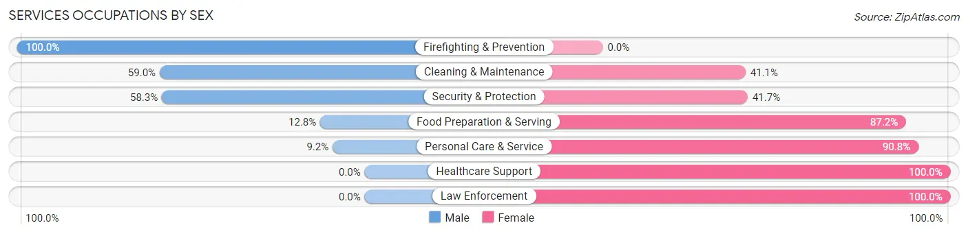 Services Occupations by Sex in Zip Code 48145