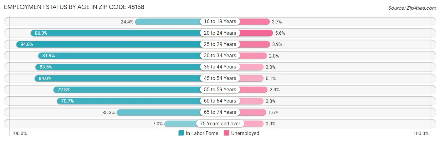 Employment Status by Age in Zip Code 48158