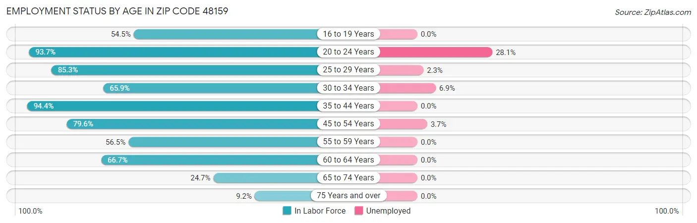 Employment Status by Age in Zip Code 48159