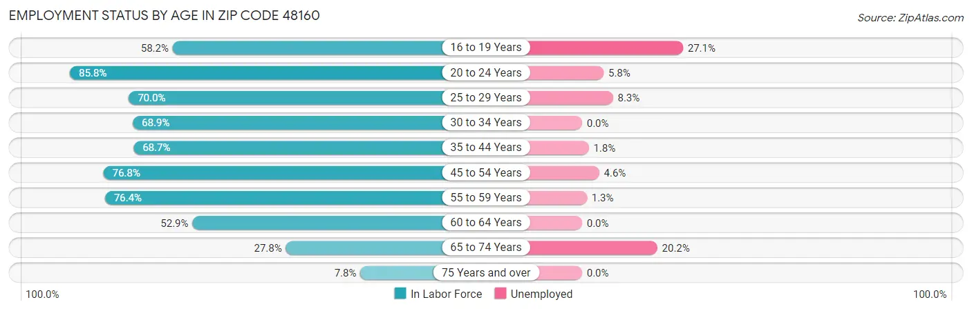 Employment Status by Age in Zip Code 48160