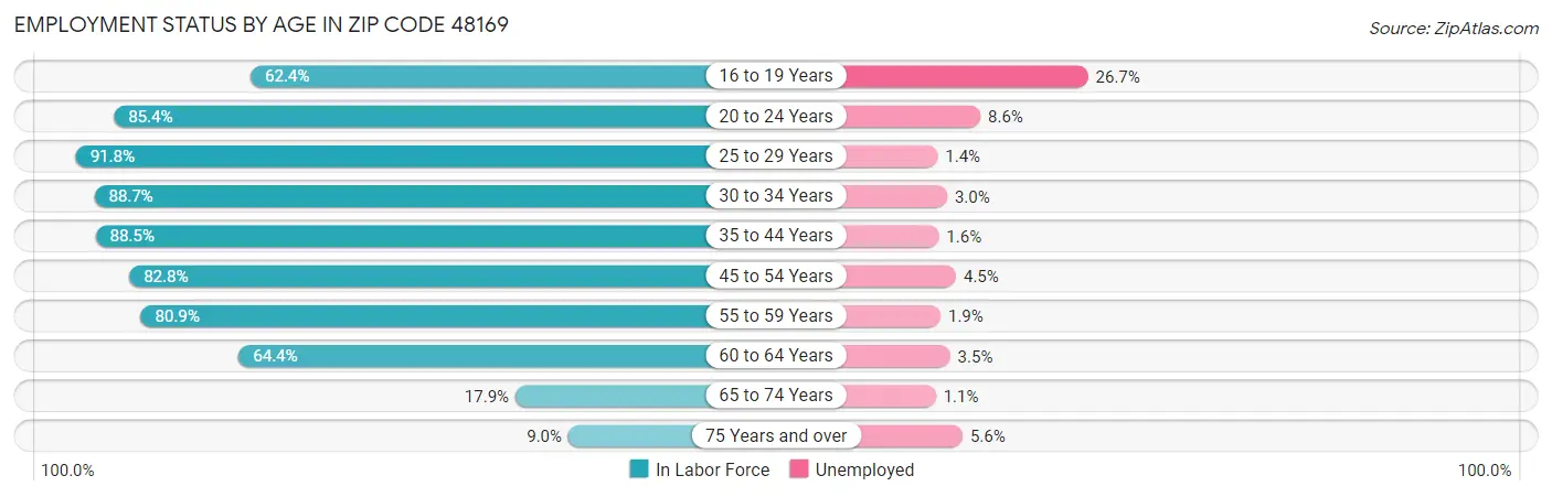 Employment Status by Age in Zip Code 48169