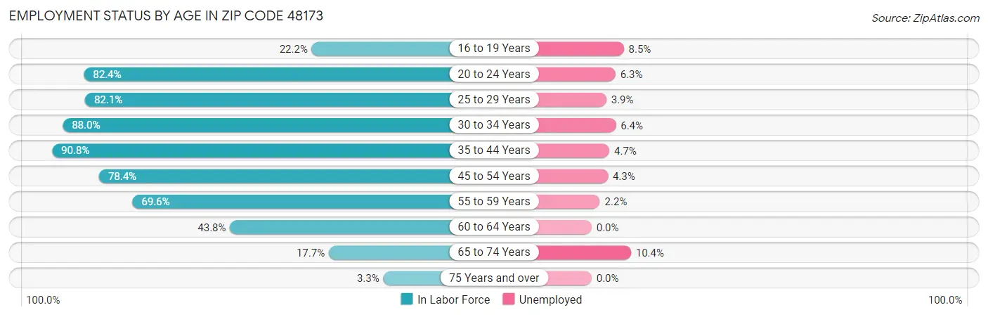 Employment Status by Age in Zip Code 48173