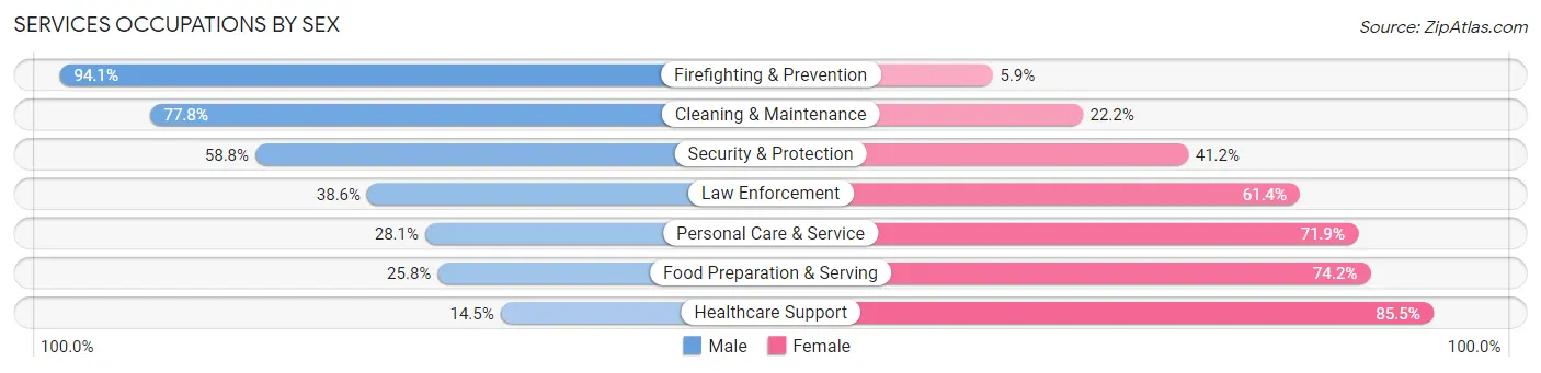Services Occupations by Sex in Zip Code 48174