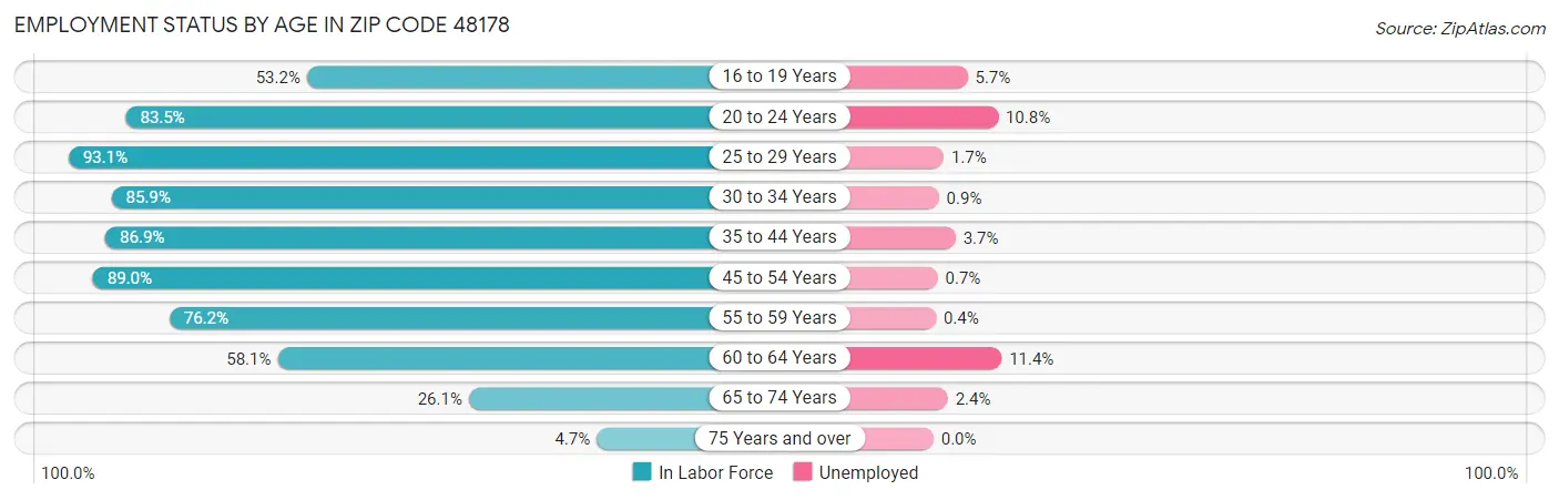 Employment Status by Age in Zip Code 48178