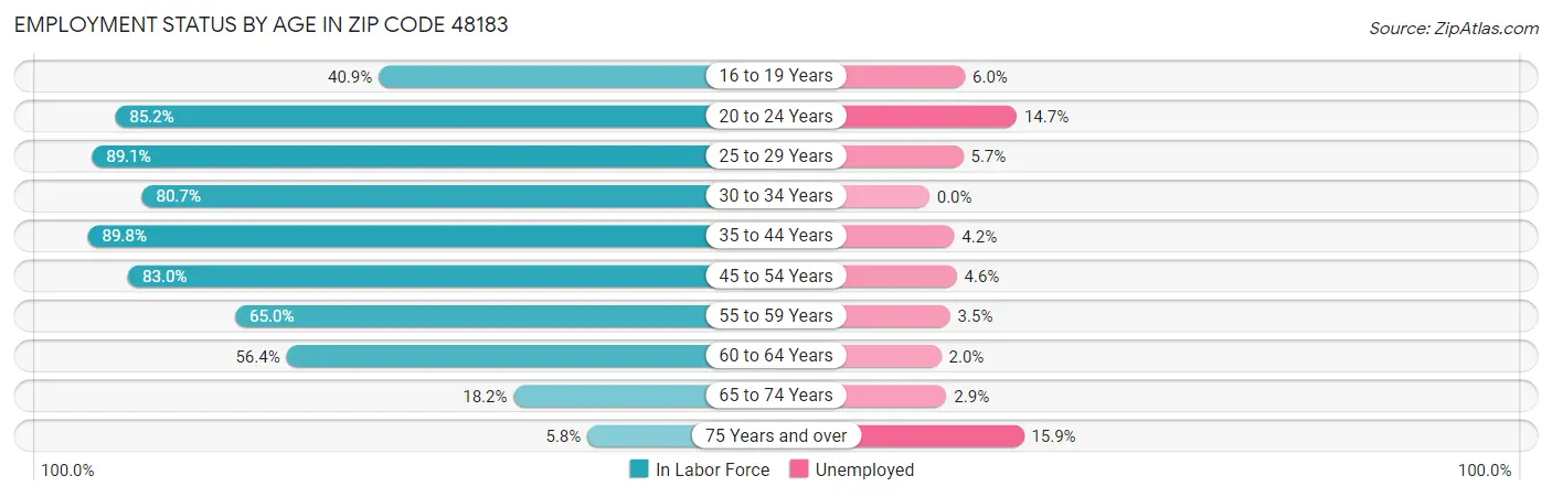 Employment Status by Age in Zip Code 48183