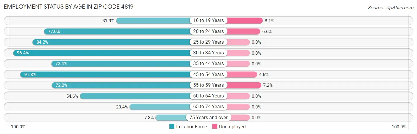 Employment Status by Age in Zip Code 48191