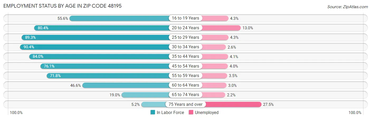Employment Status by Age in Zip Code 48195