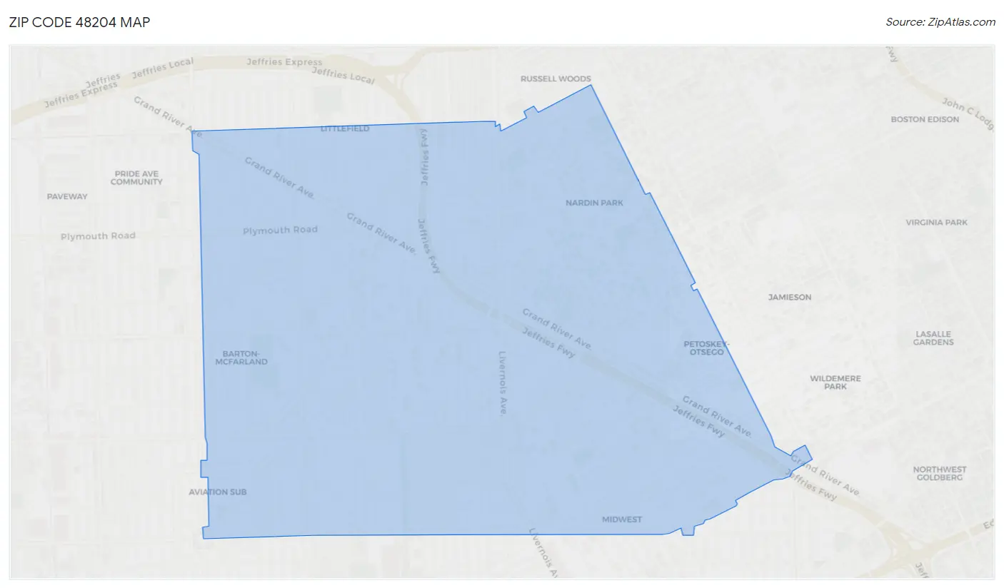 Zip Code 48204 Map