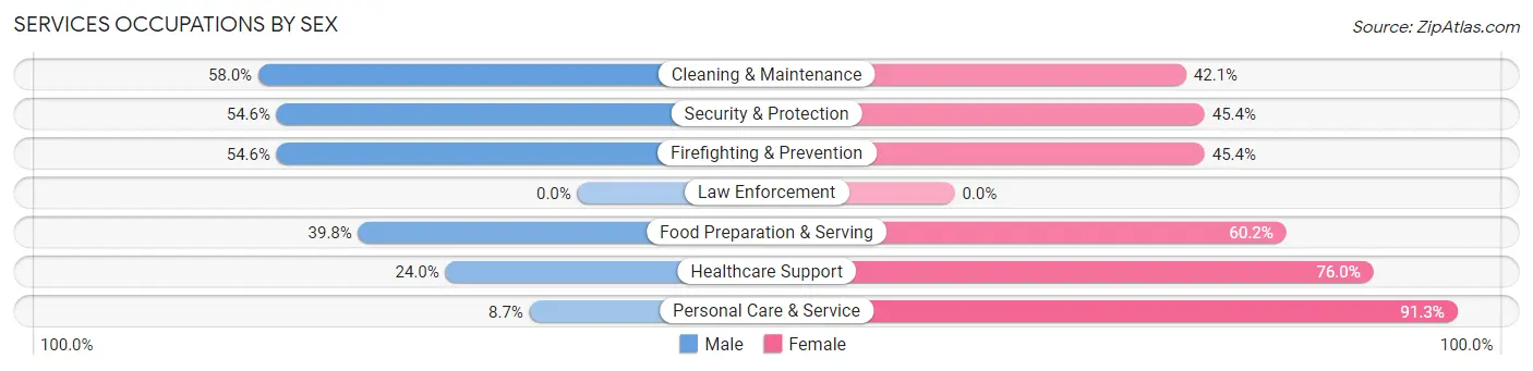Services Occupations by Sex in Zip Code 48204