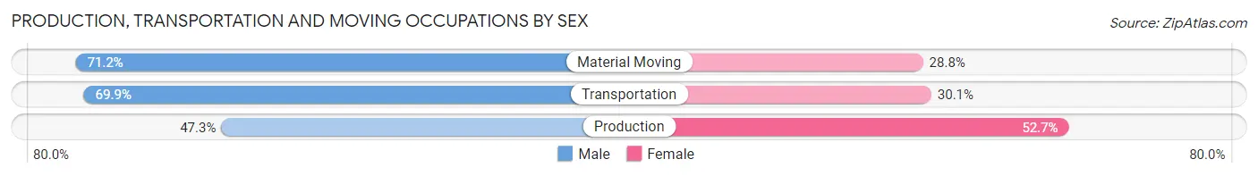 Production, Transportation and Moving Occupations by Sex in Zip Code 48206