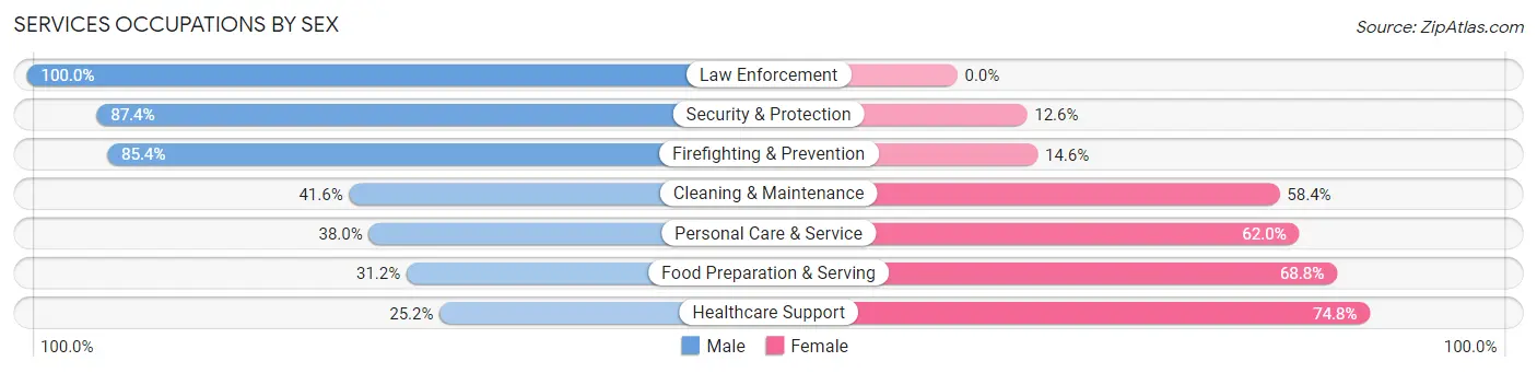 Services Occupations by Sex in Zip Code 48206