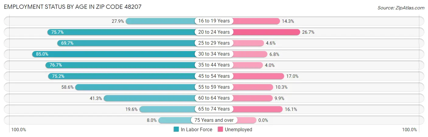 Employment Status by Age in Zip Code 48207